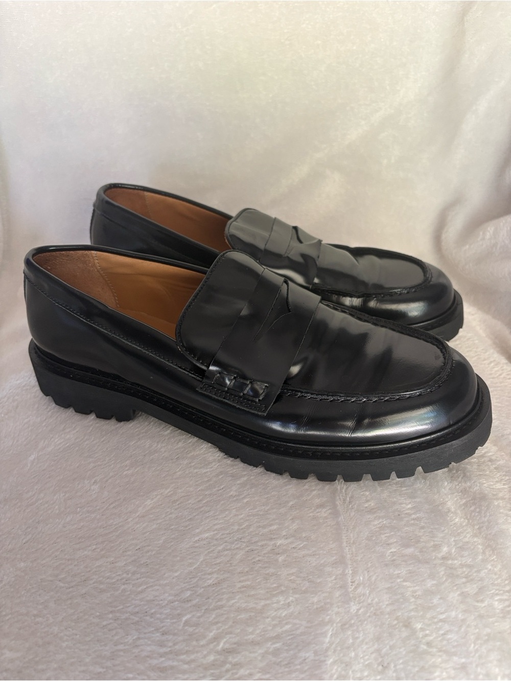 THURSDAY Women’s Black Lug Sole Platform Penny Loafers - Picture 2 of 8